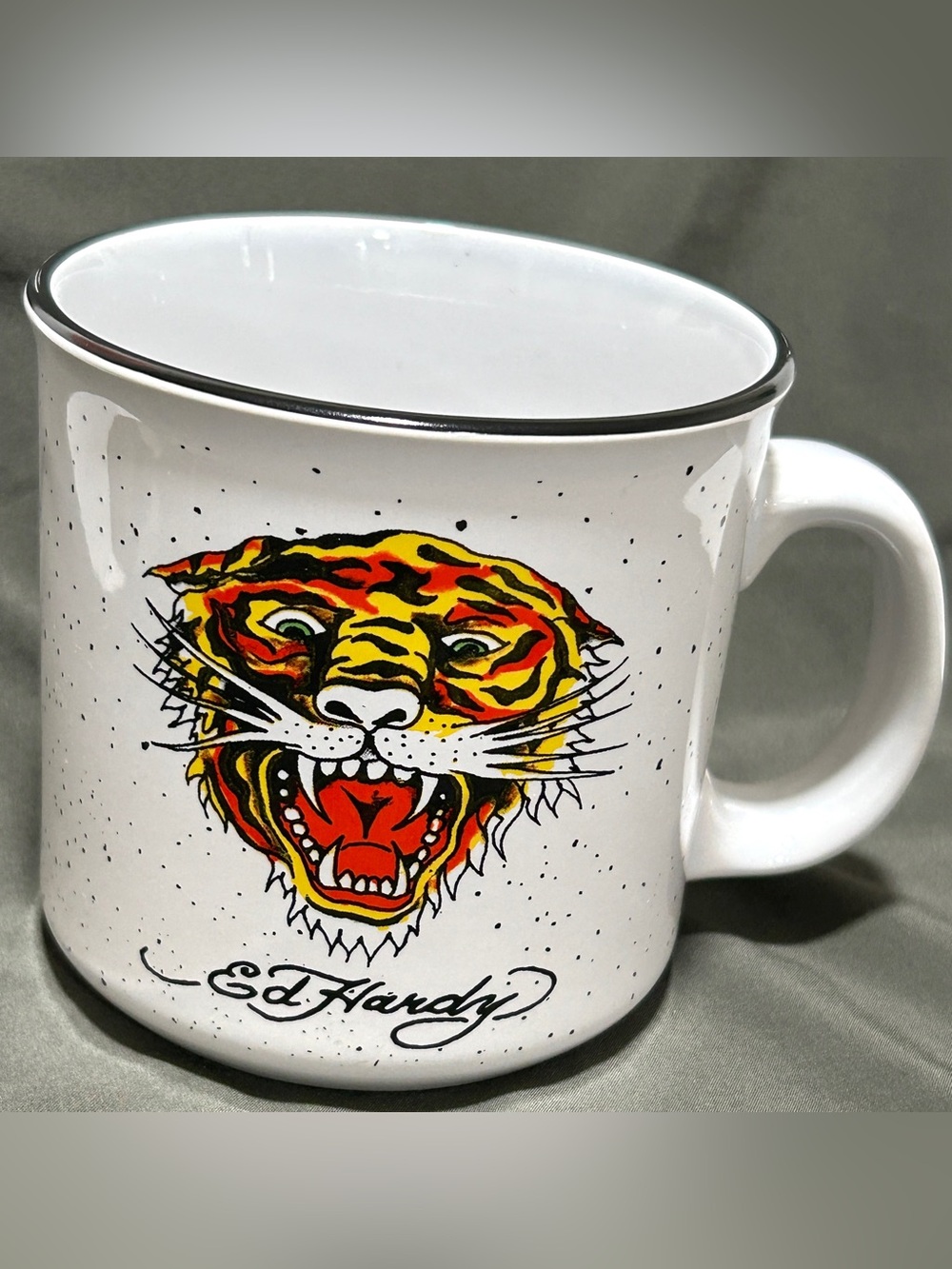 Ed Hardy White Mug with Colorful Tiger Face